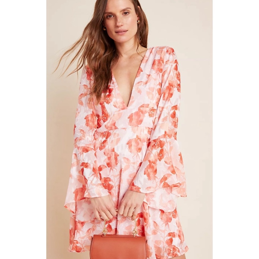 Anthropologie Floral Pink and Orange Dress